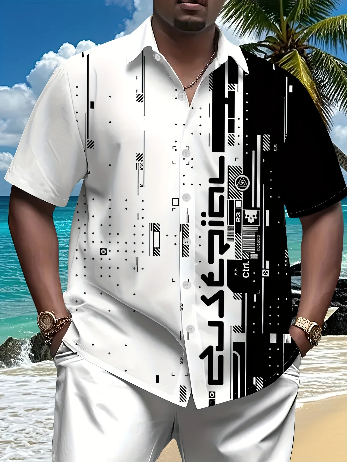 

Новая мужская рубашка с короткими рукавами на лето 2025 – это дышащая, легкая, повседневная и модная с 3D-печатью.