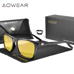 AOWEAR Night Driving Polarized Glasses for Men Women Square Yellow Night Vision Sunglasses Safe Gafas De Sol