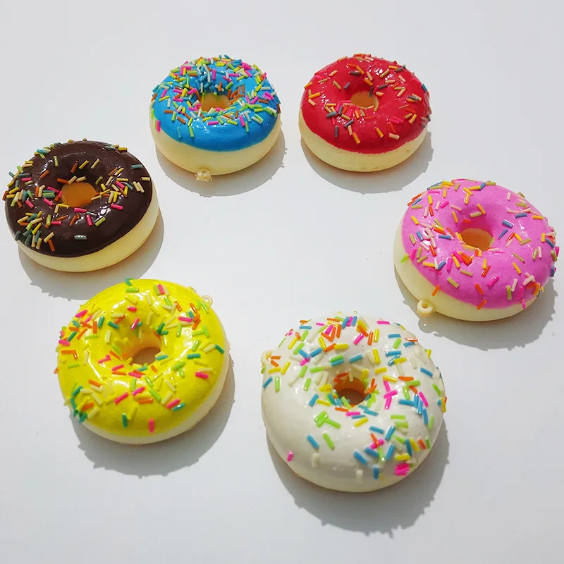 PU Artificial Donut Squishy Toy,Slow Rebound Fake Cake Model, Cute Imitation Food Fridge Magnet, Kids Pendant Ornament for Decor