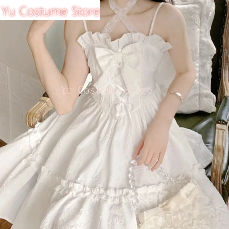 

Summer White Strap Kawaii Lolita Dress Women Sexy Fairy Party Mini Dresses Casual Sweet Designer Bow Chic Korean Fashion 2025