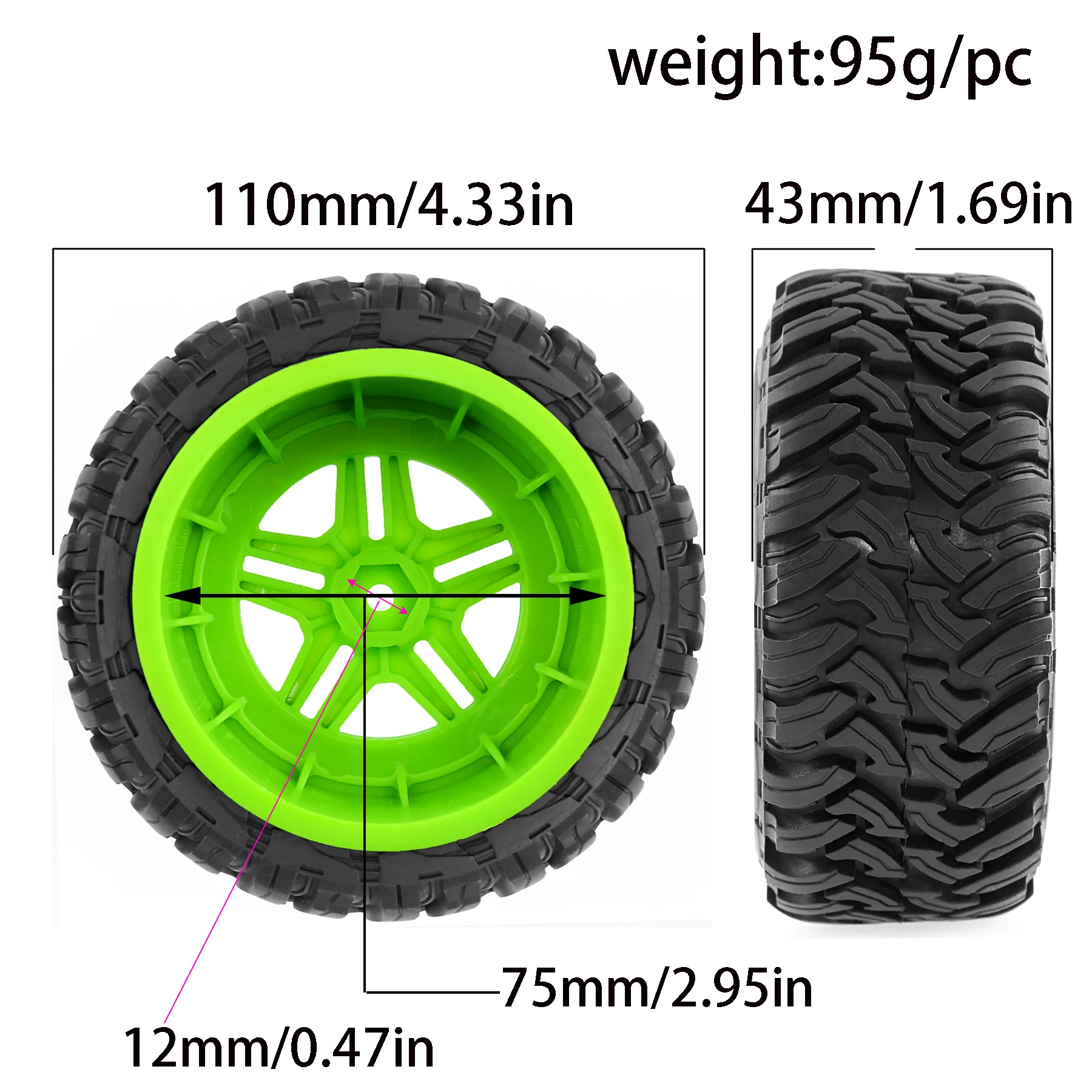 4pcs 110mm 1/10 Short Course Truck Tire Wheel Tyre 12mm Hex For Traxxas Slash Arrma Senton HuanQi 727 Vkar 10sc HPI HSP RC Car