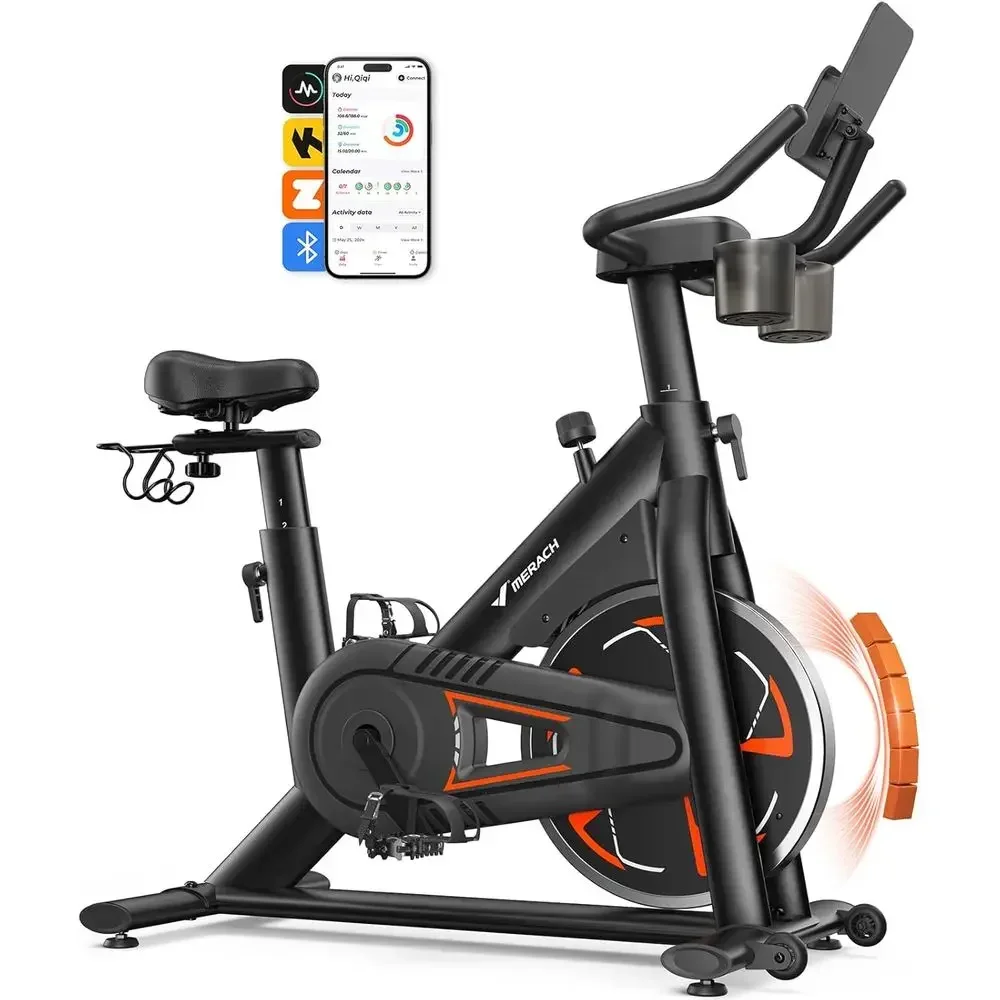 Whisper-Quiet Indoor Cycling Bike with Cushioned Seat, 330 lbs Capacity, App Connectivity, and Tablet Holder
