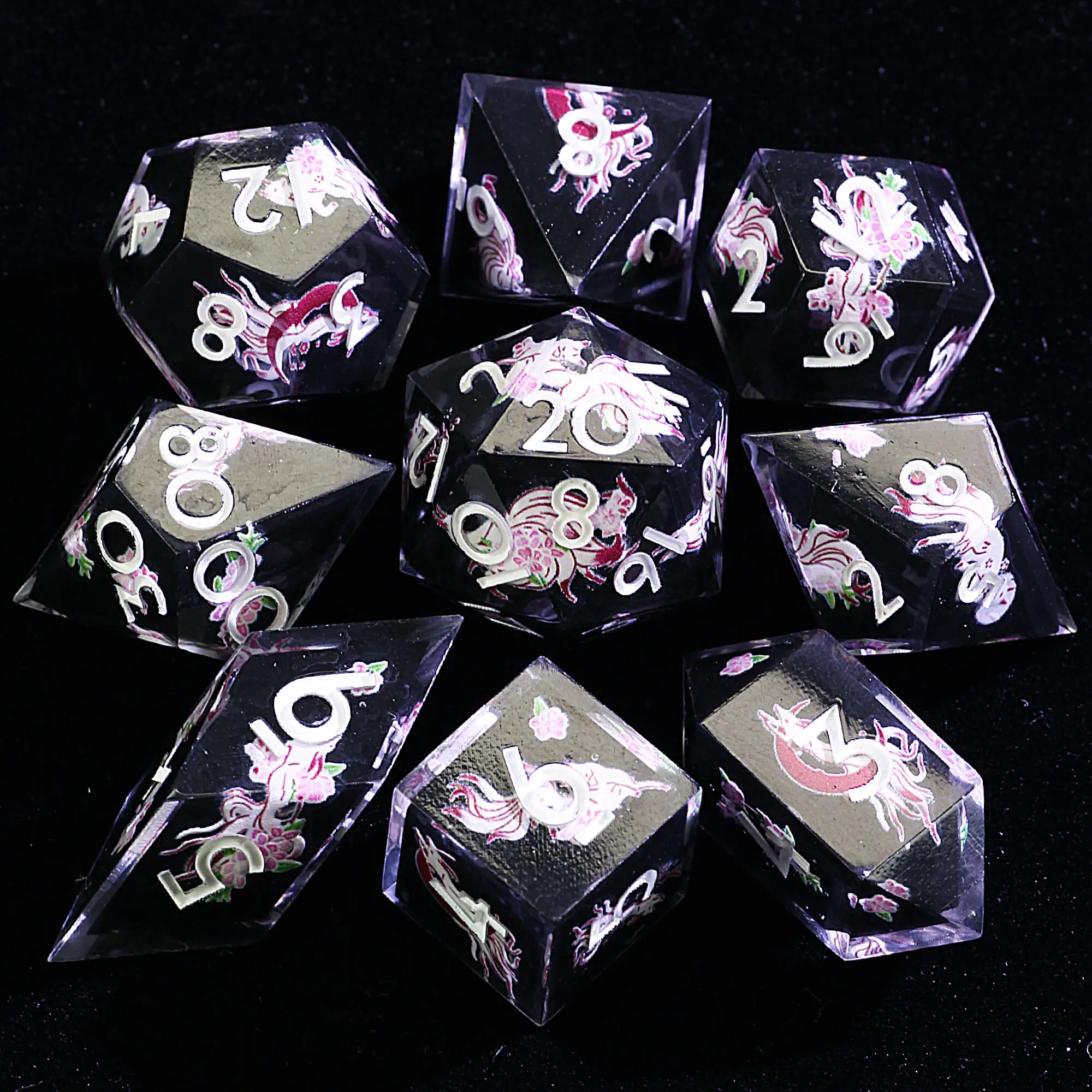 9 Polyhedral Resin DD Sets Dice Nine-Tailed Ember Oath