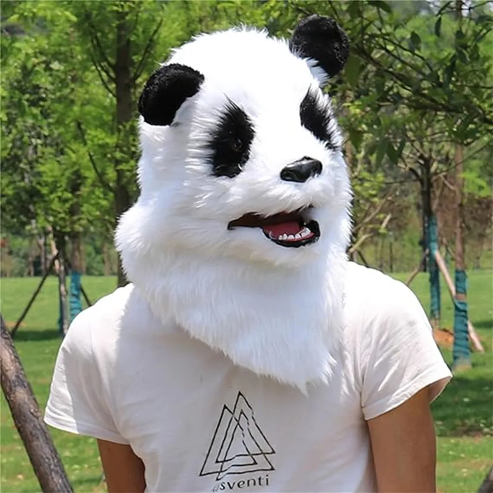 Halloween Panda Cosplay Costume, Moving Mouth Animal Panda Mask, Panda Mask Moving Jaw for Halloween Chirstmas