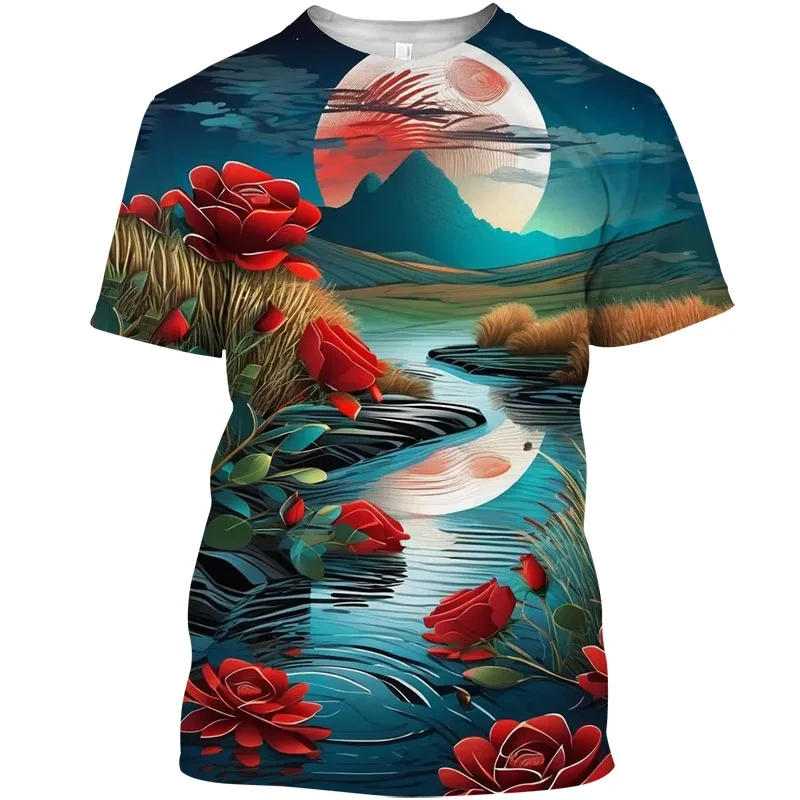 New Summer Y2k Tshirt Art T Shirt Korean Popular Clothes Top 3D Print Graphic Tee Shirt Scenery Short Sleeve Tee Men Clothing