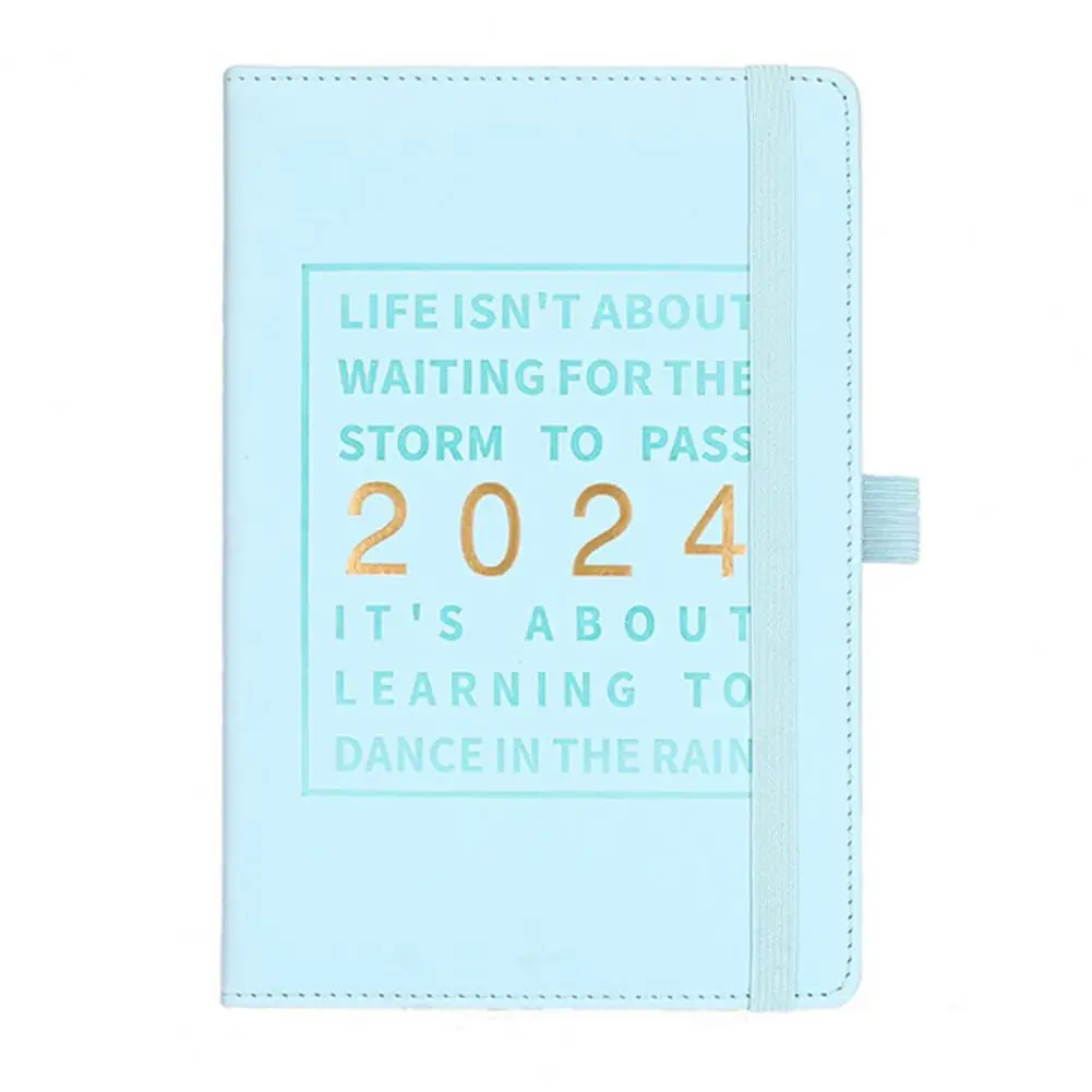 Stain-proof Notebook 2024 Planner Notebook with Faux Leather Cover Monthly Weekly Agenda at A Glance Calendar Pocket Pen Loop