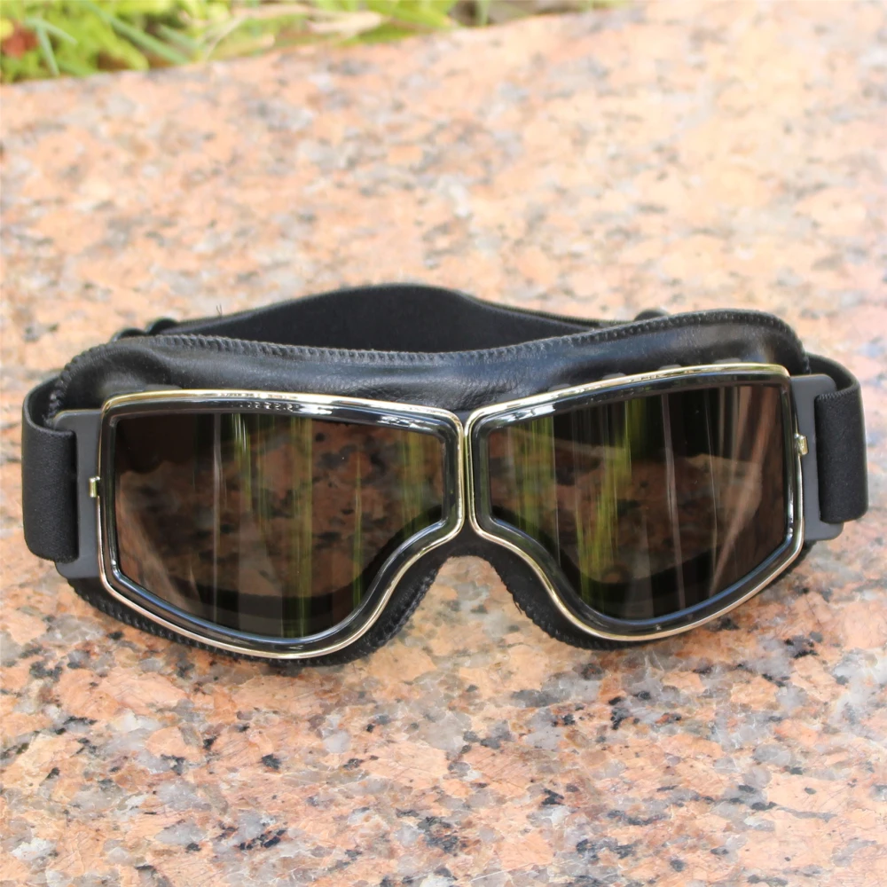

Retro Leather Motorcycle Goggles, Foldable Windproof Cruiser Glasses, Motocross Outdoor Safety Sunglasses