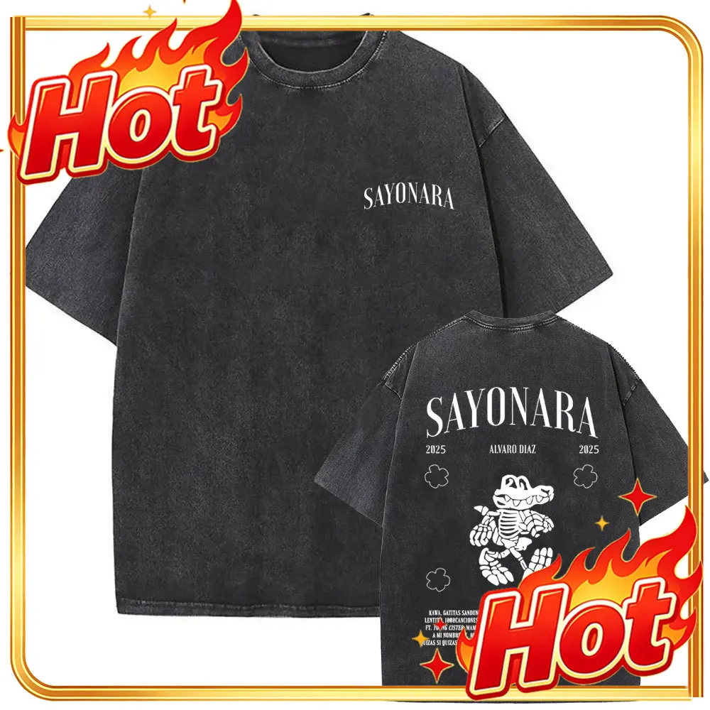 Custom Washed Vintage Alvaro Diaz Sayonara Felicilandia T-shirt Crocodile Funny T-shirts Men Hip Hop Oversized Short Sleeve T Sh