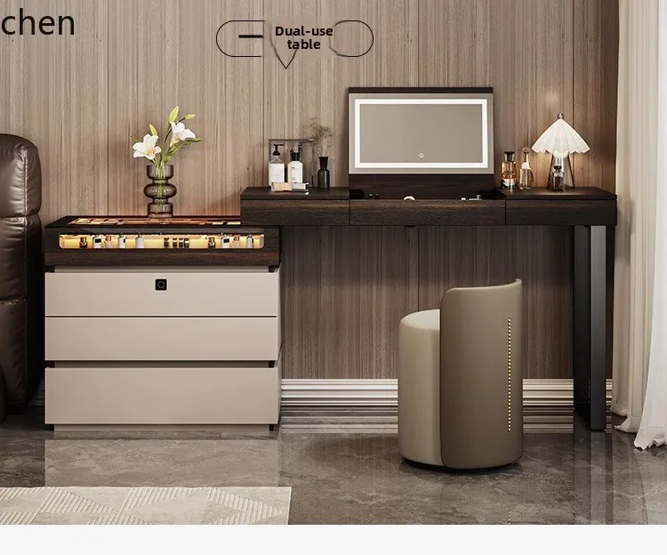 QZT Dressing Table Storage Cabinet Integrated Bedroom Bedside Storage Cabinet Flip Cover Makeup Mirror