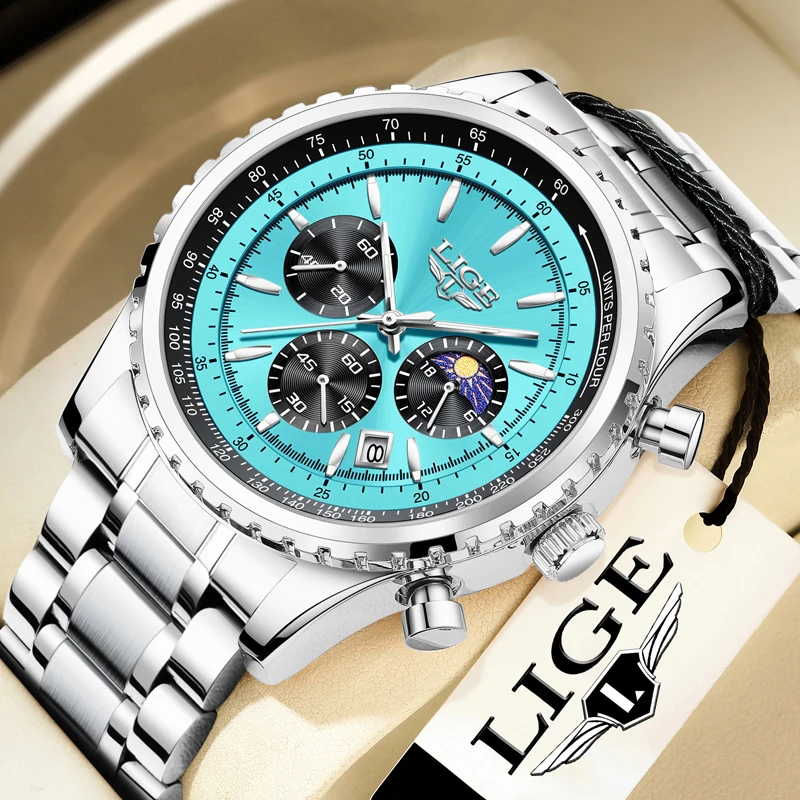 

LIGE Top Brand Luxury Mens Watches Quartz Man Watch Waterproof Luminous Watch for Men Date Chronograph Sport Wristwatch+Gift Box