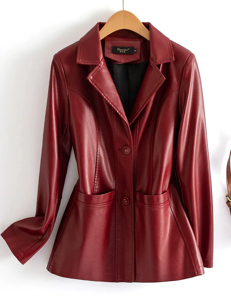 New Women Daily Casual Split Leather Blazer Spring Autumn Fashion Suit Collar Single Breasted Simplicity Slim Leather Jacket