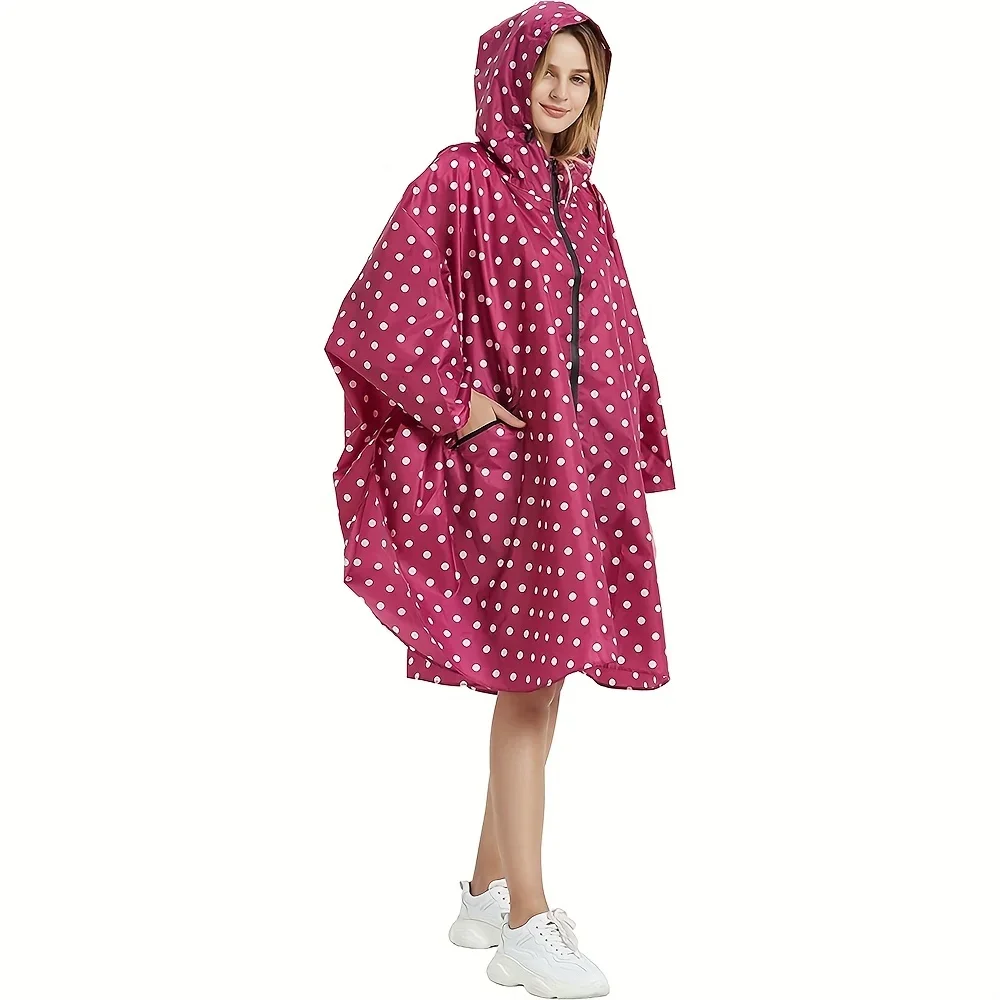 Adult Polka-Dot Zippered Raincoat – Lightweight  Hooded Rain Jacket with Pockets  Stylish & Functional Rainwear