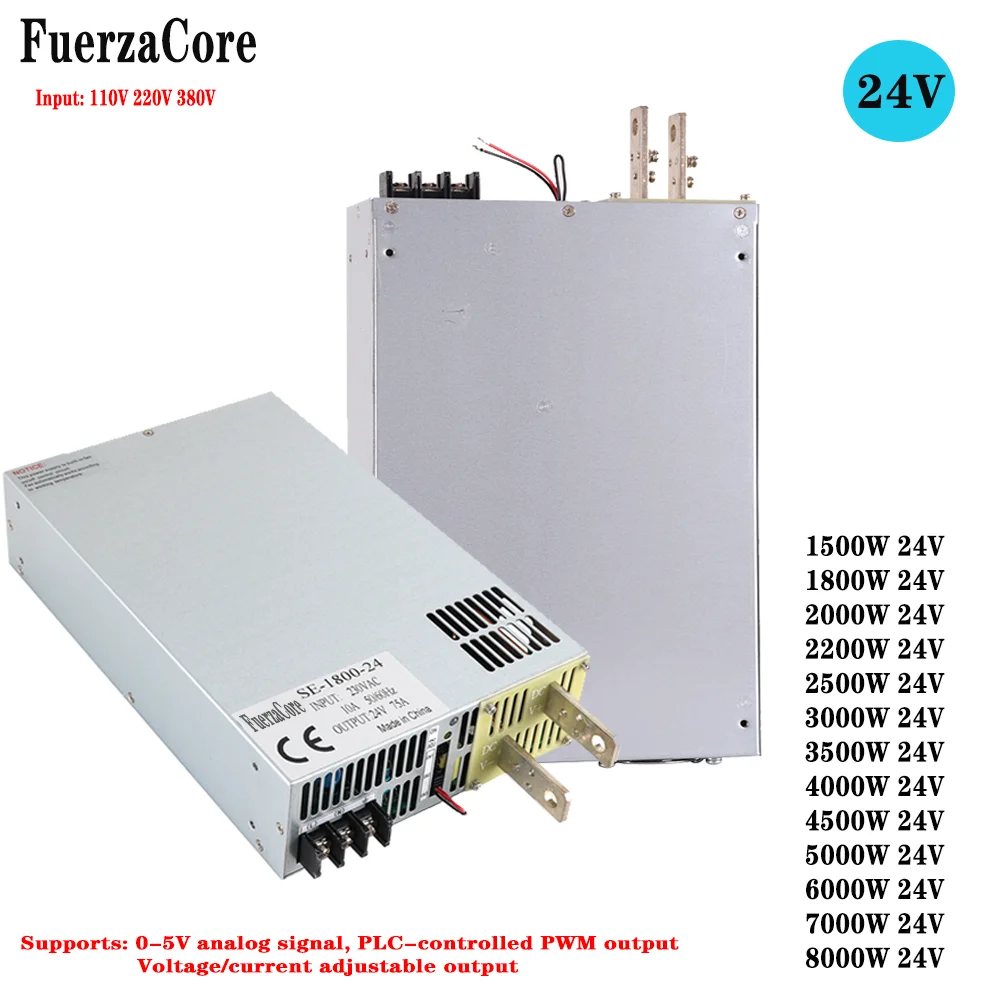 

24V Power Supply Adjustable 1500-8000W High-Power 0-5V Analog Signal PLC Control PMW AC to DC Motor Battery LED uses 24VDC SMPS
