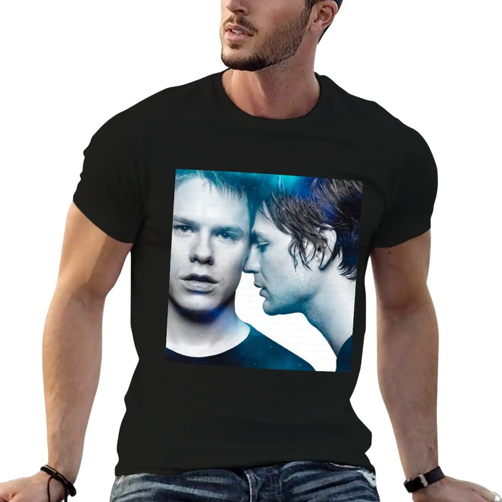 gay love fan art 4 / Brian and Justin boyfriend space T-Shirt Sport Basic Moisture Wicking Tee