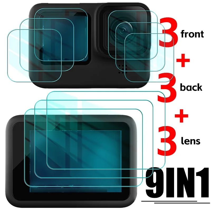 9-1PCS HD Tempered Glass Screen Protector for GoPro Hero 13 12 11 10 9 Camera Protective Film Front Back Screen Tempered Films