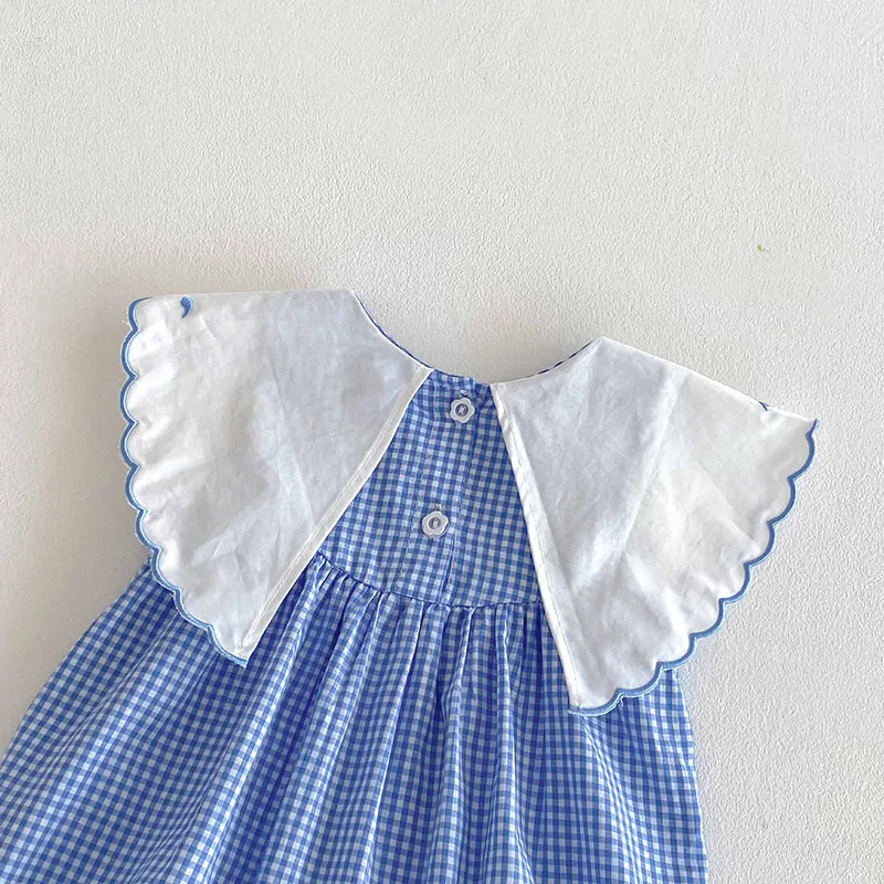2025 New Summer 0-24M Baby Girls Clothing Newborn Baby Girls Romper Sleeveless Cotton Grid Splicing Toddler Baby Girls Jumpsuit