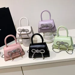 Mini Small Square Bag 2023 Fashion Summer Purple Pink Women's Handbag Chain Shoulder Messenger Bag Bow Shiny Evening Bag Purse