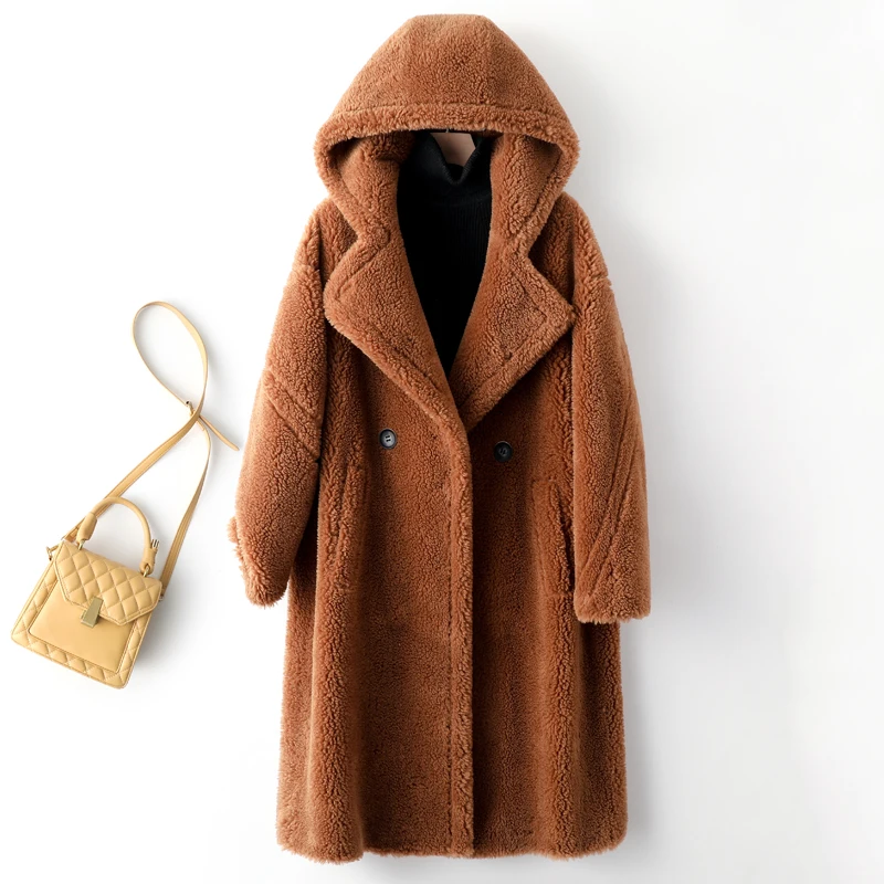 Dikke Warme Parka Vrouwen Lamswol Uitloper 2023 Nieuwe Herfst Winter Capuchon Vrouwelijke Overjas Losse Lange Schapen Shearling Casaco