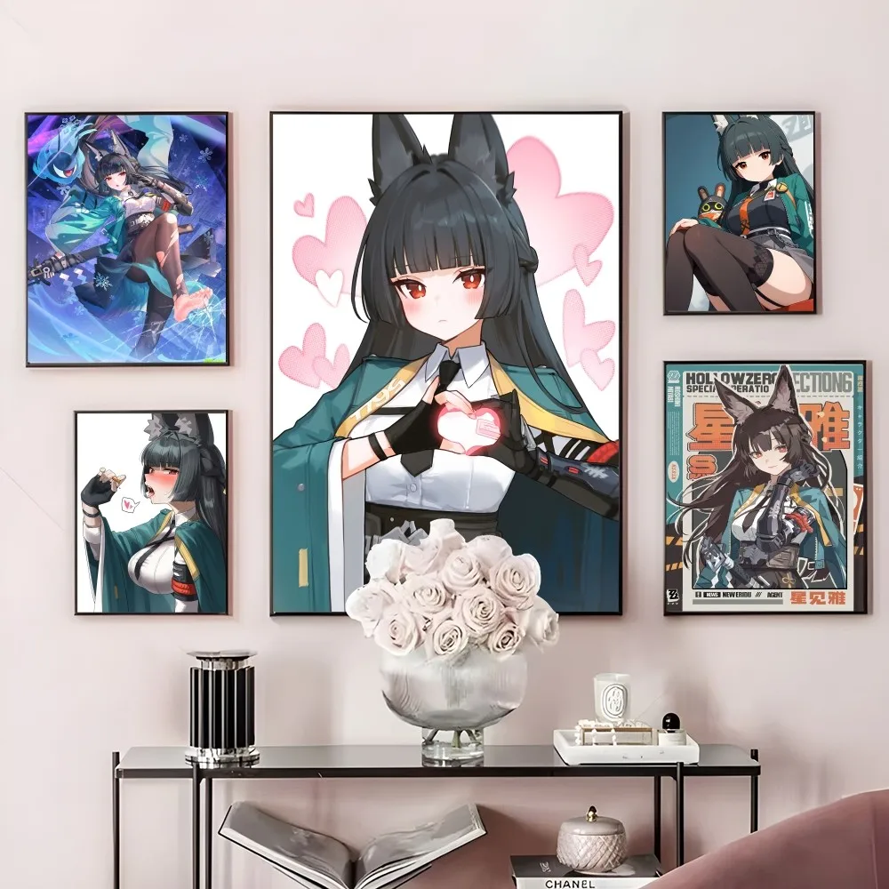 Hoshimi Miyabi Zone Zero Kawaii Girl Poster Sticky Wall Art Printing Waterproof Home Living Bed Room Bar Hallway Aesthetic Decor