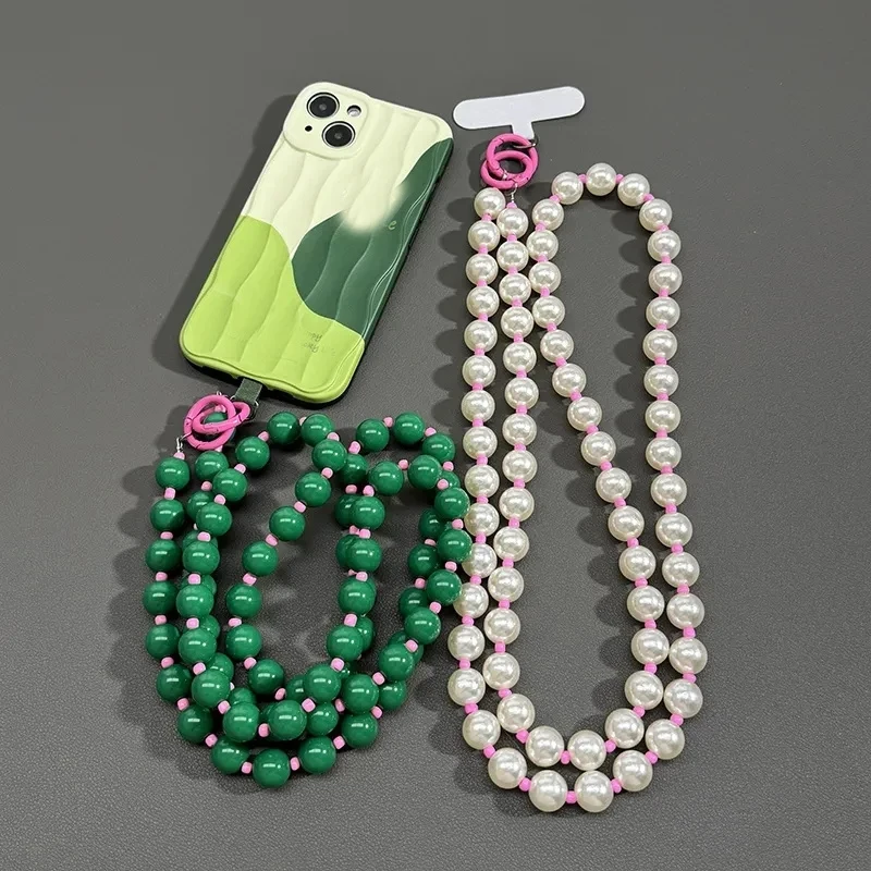 Long Mobile Phone Lanyard Candy Color Pearl Anti-lost Phone Chain Beaded Strap Universal Clip For Phone Case