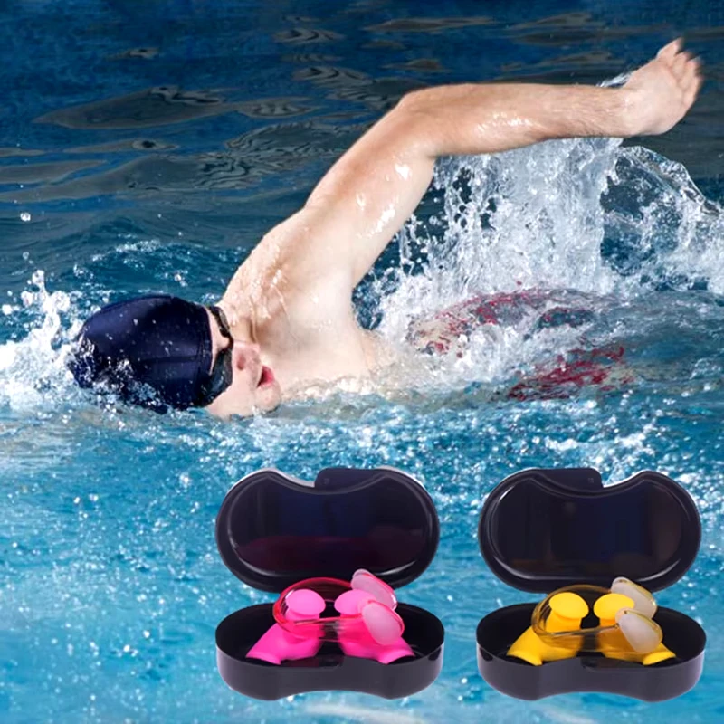 سدادات أذن للسباحة من السيليكون مع مجموعة مشبك أنف - سدادات أذن للنوم بخاصية إلغاء الضوضاء، تصميم مقاوم للماء وعازل للصوت وصديق للبيئة