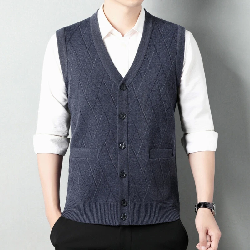 New Men's Classic Business Knitted Cardigan Vest Pullover Men's V-neck Sleeveless Tank Tops