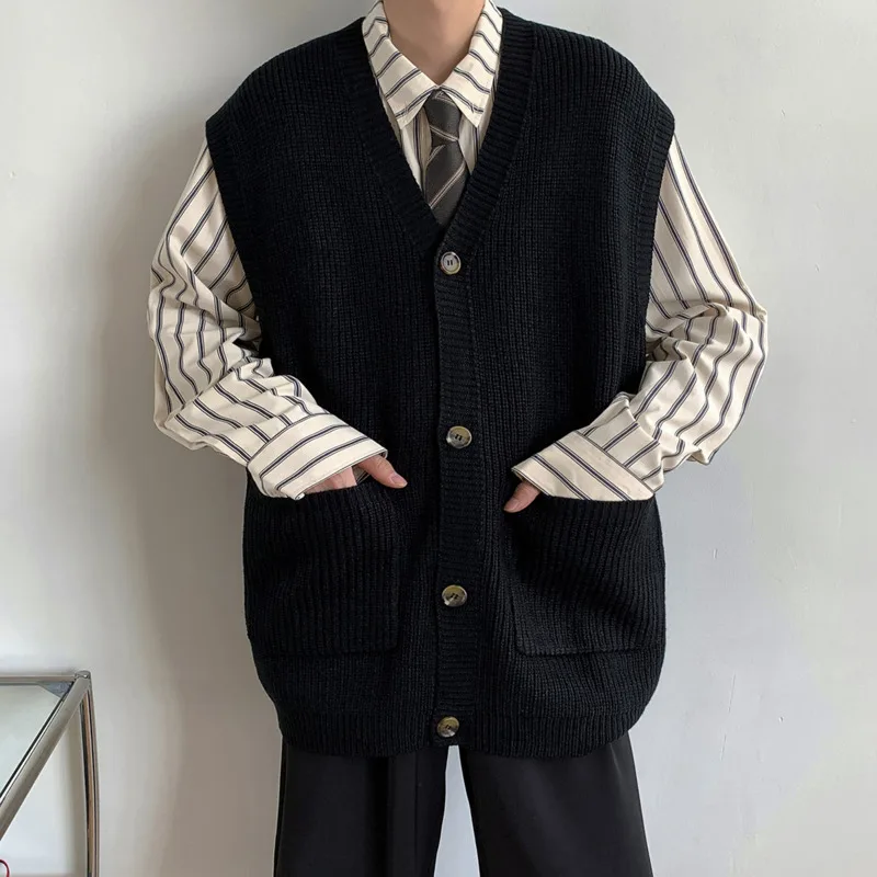 

Зимний трикотаж, свитер, жилет, мужской модный повседневный вязаный свитер, кардиган, мужской корейский свободный свитер без рукавов, мужской джемпер, одежда