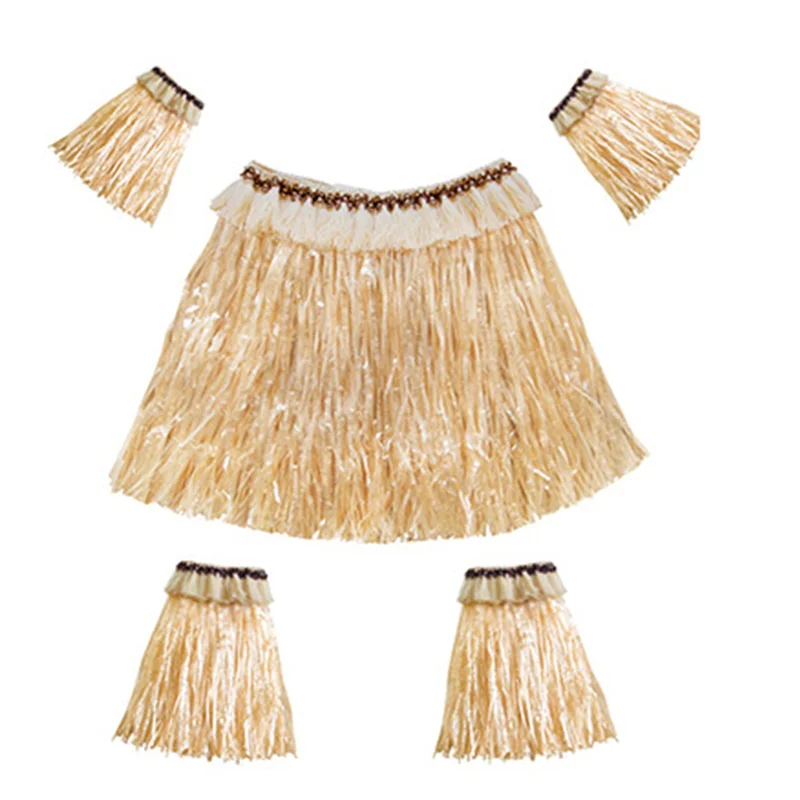 PORK-3X saia de grama havaiana terno elástico braço manga pés capa saia de grama hula dança traje praia (cor de palha)