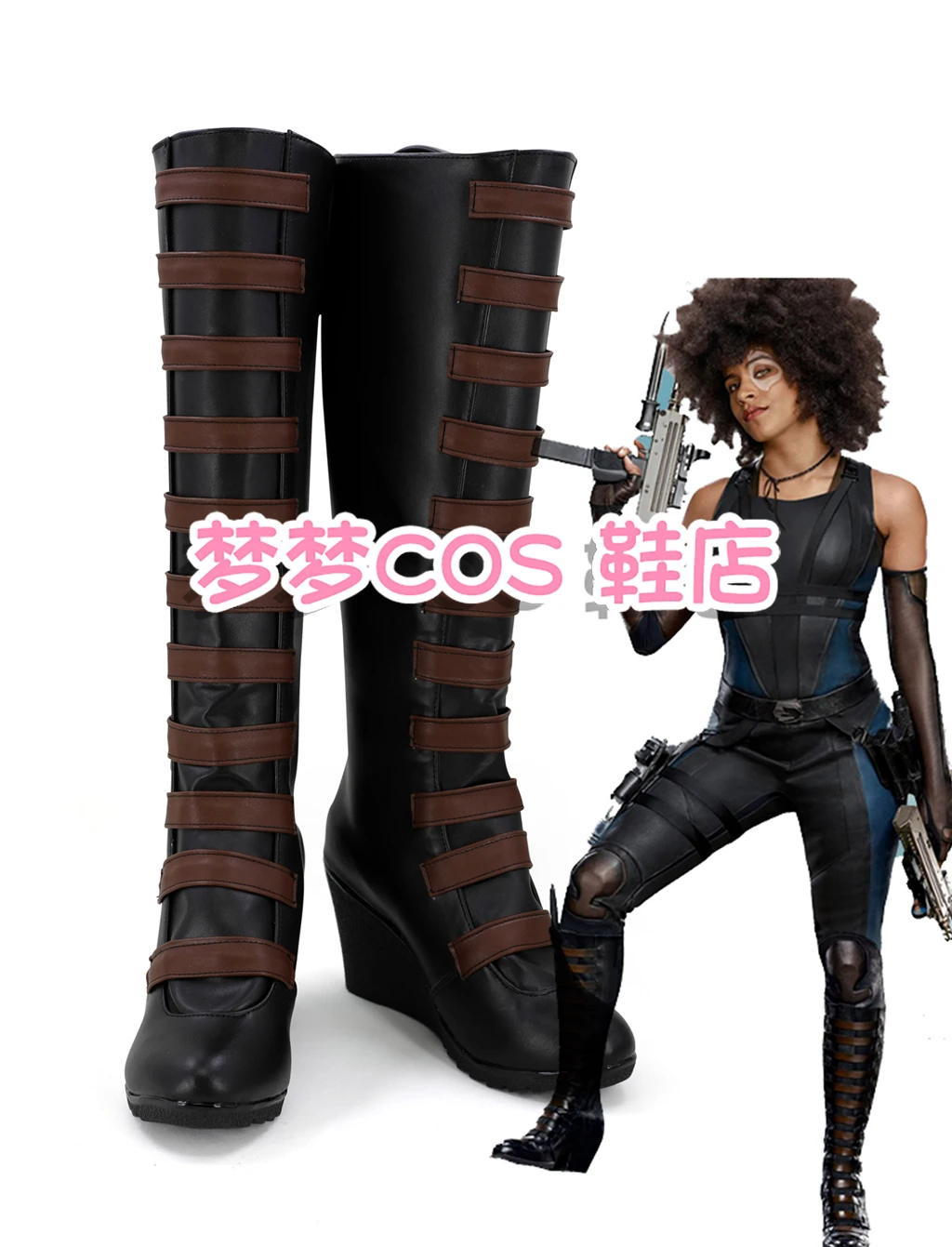 Anime X-MAN Neena Thurman Domino Cosplay Costume Shoes Handmade Boots