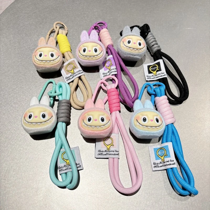 Kawaii Labubu Plush Pendant Cute Cartoon Doll Toy Keychain Hand Rope Key Buckle Bag Accessories Car Key Ring Birthday Gift