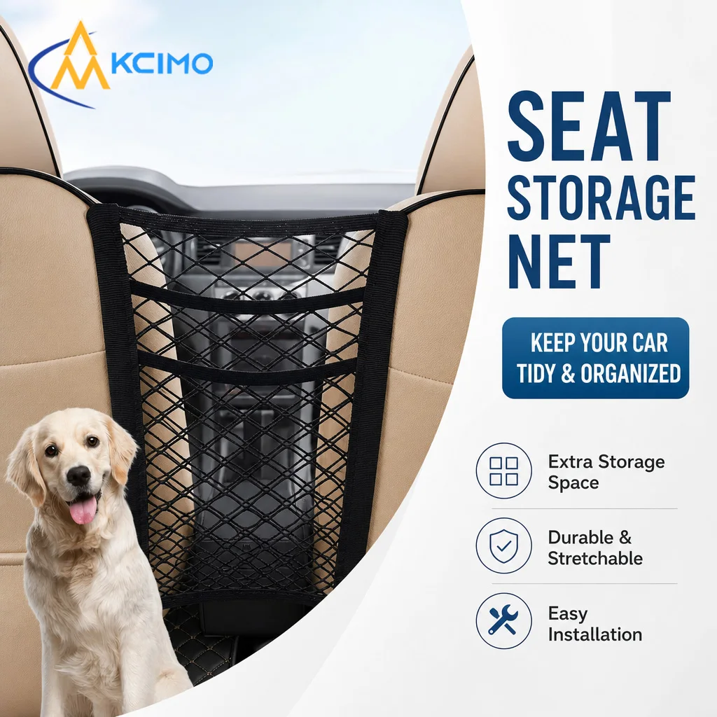 Kcimo 1Pc Elastic Mesh Car Seat Gap Net Bag 2-in-1 Storage Organizer & Dog Barrier Between Seats Auto Interior Mod Accessories