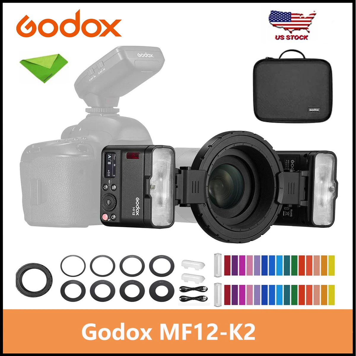 Godox MF12 MF12-K2 Macro Flash Speedlight Speedlite 12W,2.4G Wireless Control,TTL/M Mode,Built-in 3.7V/6.29W Lithium Battery