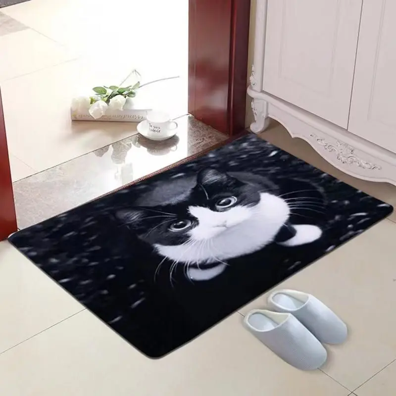 Crystal Velvet Cute Cat Printed Thickened Soft Bath For Bathroom Water Absorbent Quick Dry Bath Mat Machine Washable Soft