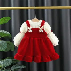 Winter Girls' Fashionable Princess Dress with Plush and Thickened 2023 New Korean Edition Baby New Year Dress Children's Dress