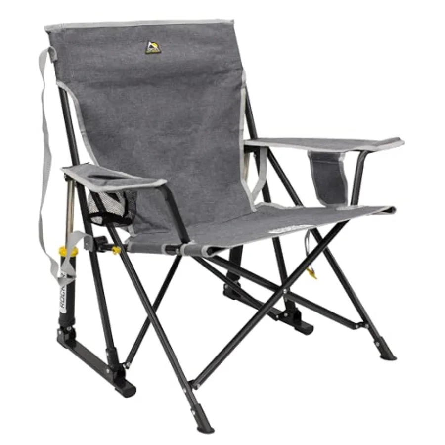 

Outdoor rocking chair for patio use made of weather-resistant polywood in charcoal gray featuring smooth kickback motion and bu