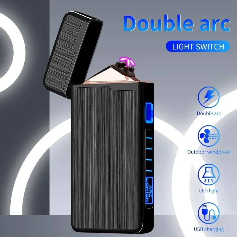 Dual Arc Plasma Lighter Windproof Cigarette Lighter Rechargeable Electric Lighter for Men Smoking Accessories