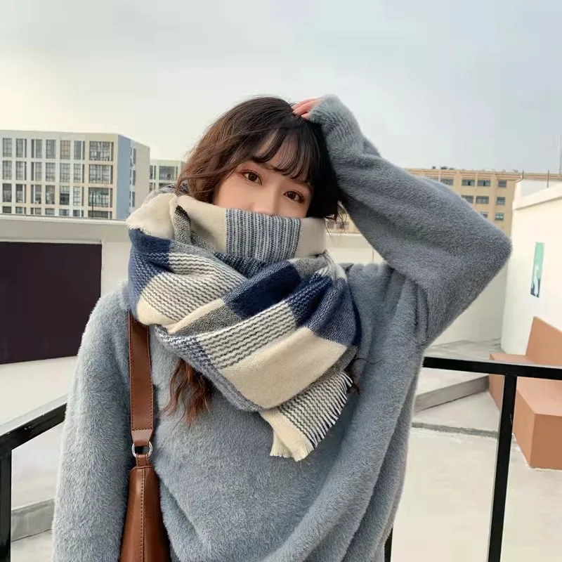 Winter warm wear scarf female winter Korean students all Korean checkered scarf thickened