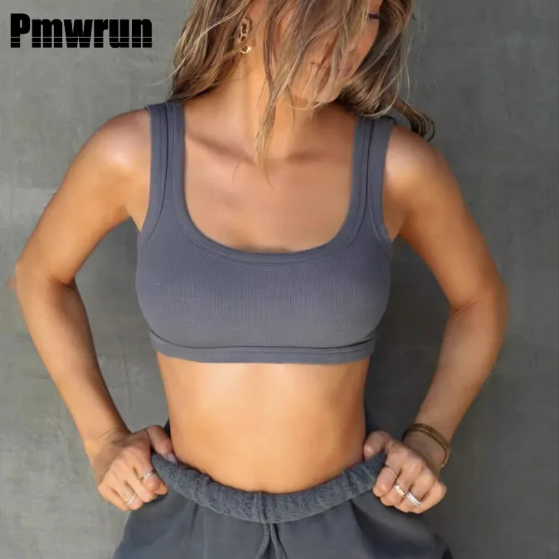 

Женская майка для йоги PMWRUN с высоким воротом, ребристая, с фиксированными чашечками, облегающая, дышащая, быстросохнущая, влагоотводящая, для спортзала, йоги, фитнеса и тренировок