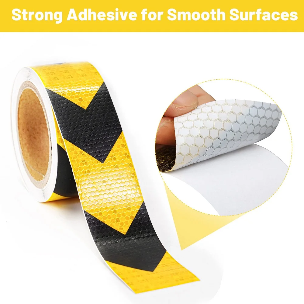 2'' Bicycle Stickers Reflective Tapes Glass Beads Arrow Yellow Black Waterproof  Adhesive Reflect Sticker DIY 10M For Road Signs