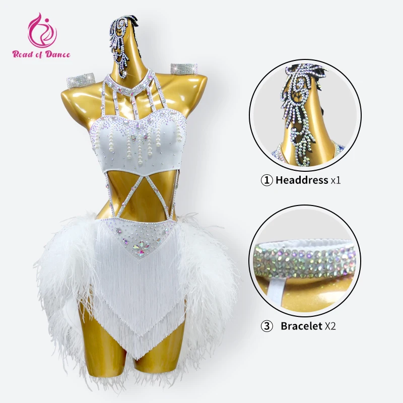 Latin Dance Clothing Womens Party Dress Female Feather Suit Girls Prom Costume Sexy Stage 2024 Short Skirt Samba Wear Customized