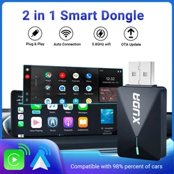 XUDA 2in1 Mini Carplay Android Auto Wireless Adapter Wireless Carplay Adapter for OEM Wired Carplay Android Auto Cars, USB/USB-C