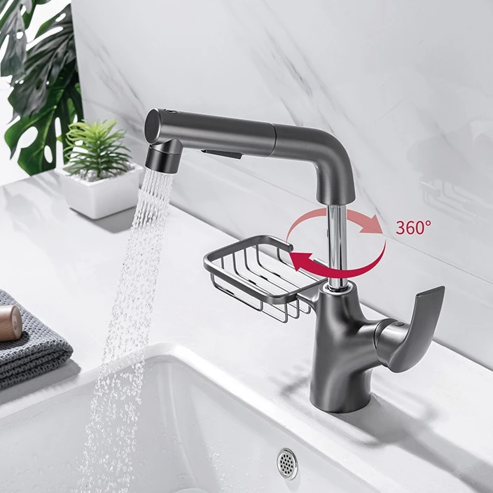 

Выдвижные смесители для ванной комнаты, пистолет, серый смеситель для умывальника, многофункциональные универсальные вращающиеся смесители для раковины с горячей и холодной водой