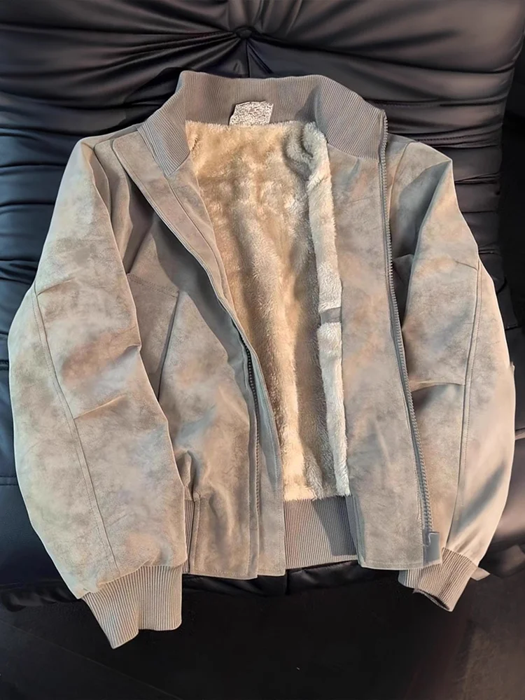 

Американская окрашенная хлопковая куртка из искусственной кожи, мужская зимняя теплая теплая мотоциклетная одежда с воротником-стойкой, хлопковое пальто