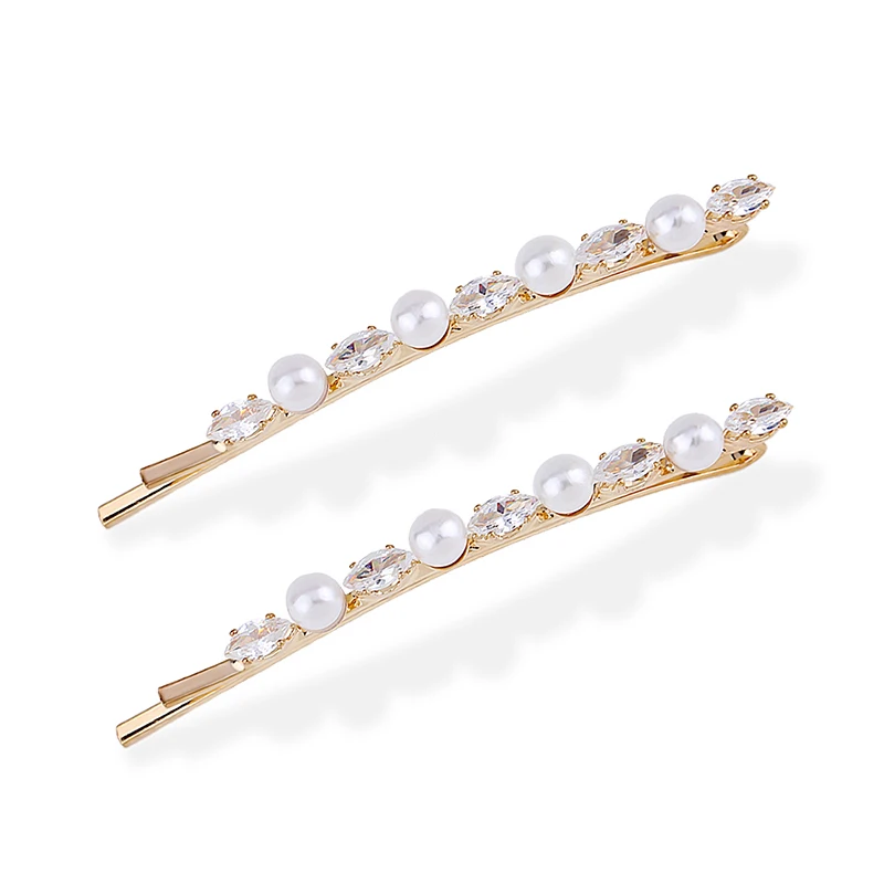 

HAHA&TOTO 2 Pieces Gold Plating Hair Pins for Girls Inlaid Zircons and Imitation Pearls Exquisite Hairclip Bobby Pin Accessory