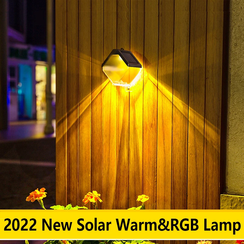 2PCS  Warm White&Colors LED Solar Wall Lamp Outdoor Waterproof Balcony Fence Lights  Garden Decoration Path Stair Sunlight Light