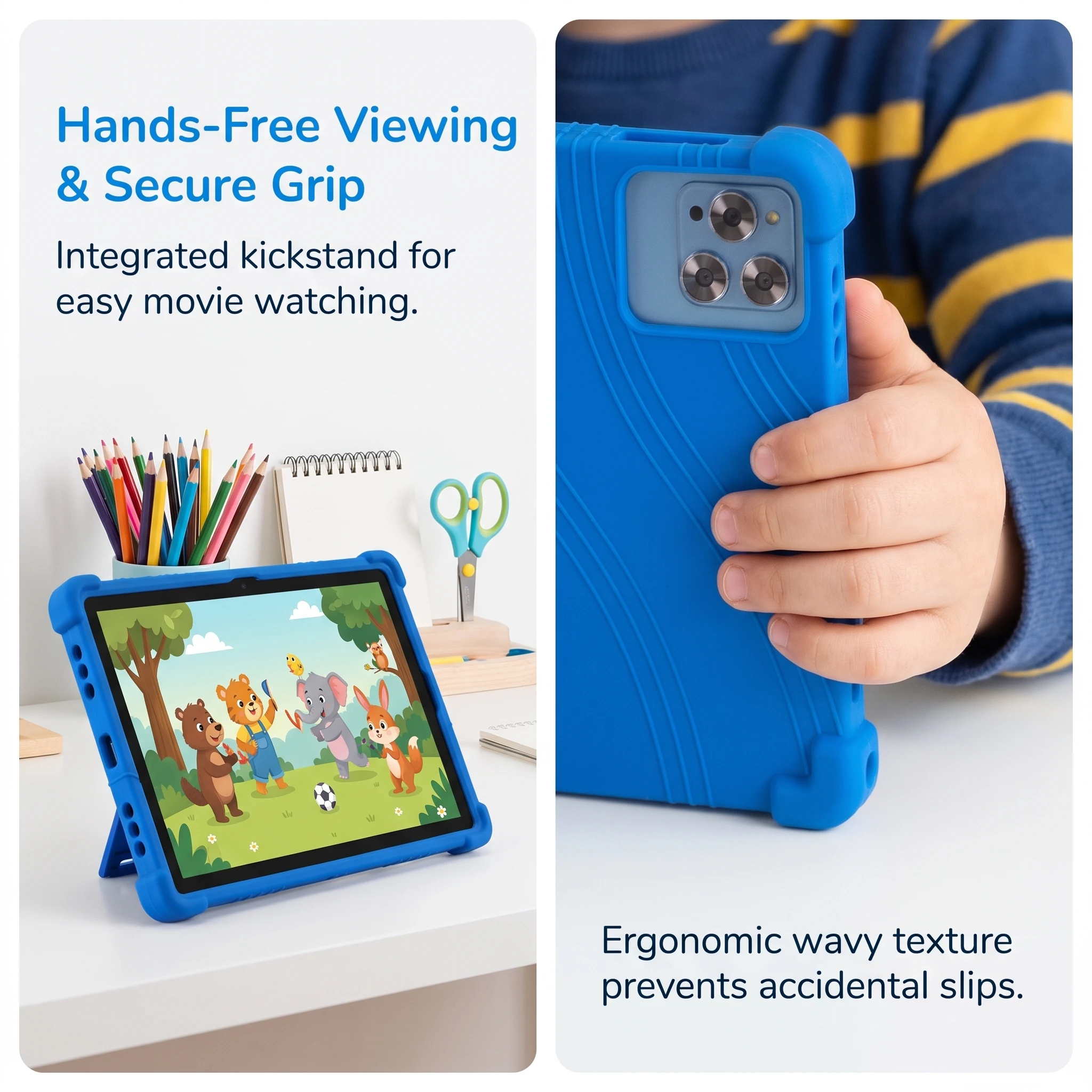 Protective Case for 10.1-inch Kids' Tablets: 10.1-inch, Child-Friendly Soft Silicone Case with Adjustable Stand