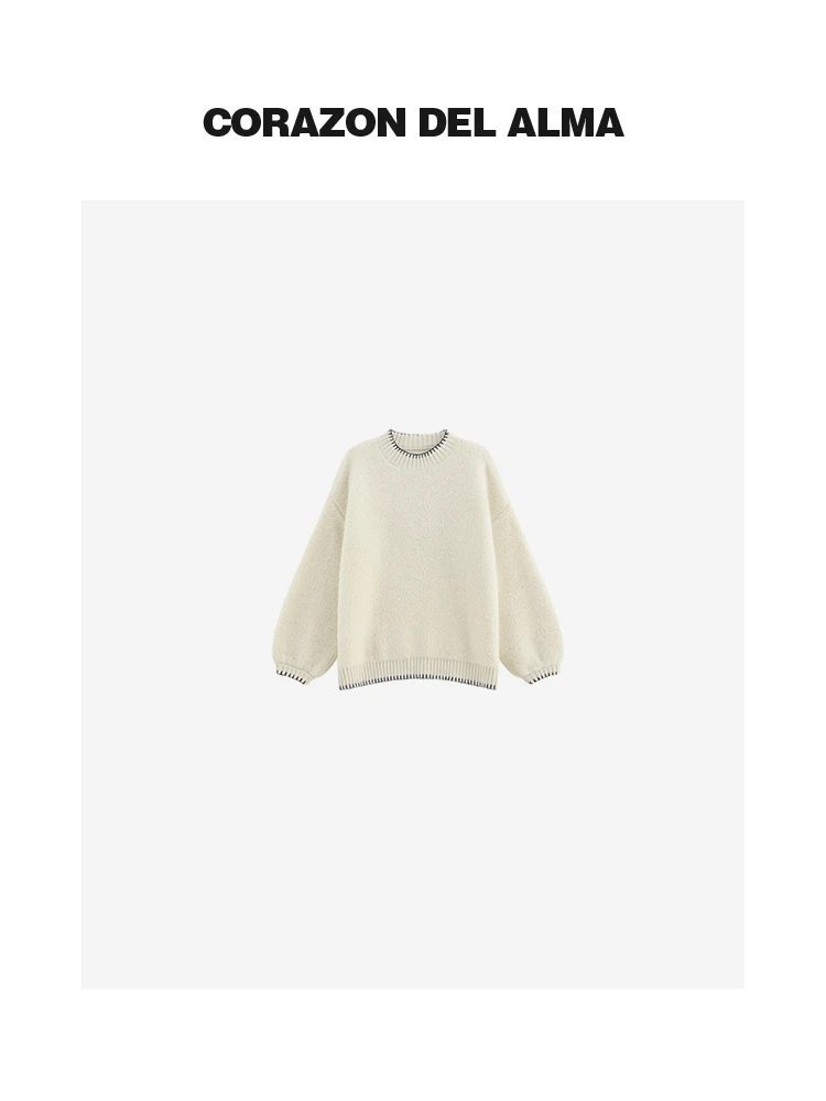 

Heavyweight Woolen Sweater with Hooded round Ne Thiened Woolen Towel Embroidery Hook Knitted Lantern Sve Faionable W...