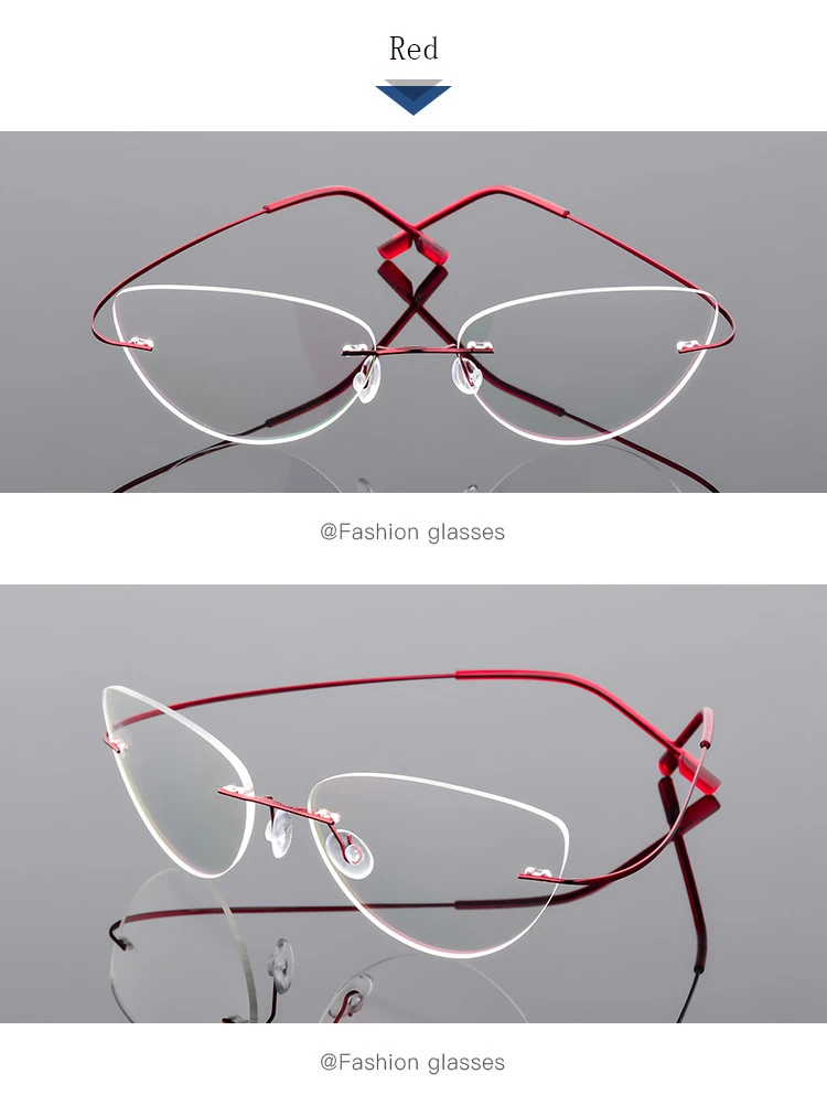 Grenzenlose Titan Legierung Cat Eye Lesebrille Frauen Anti Blau Licht Rezept Presbyopie Brille Weibliche Klassische Leser – Detail 14