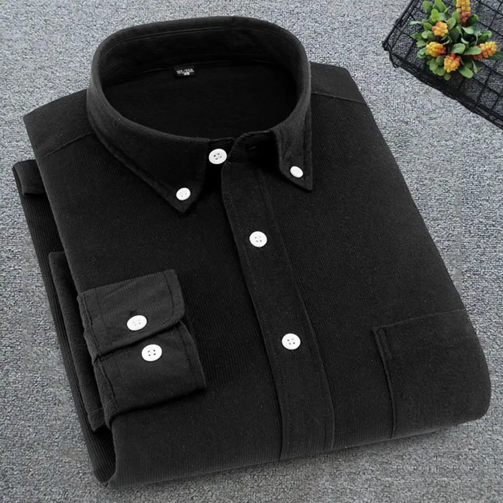 3XL Autumn And Winter Velvet Thickened Large Size Corduroy Casual Non-iron Men\'s Long-sleeved Shirt High Quality Solid Color