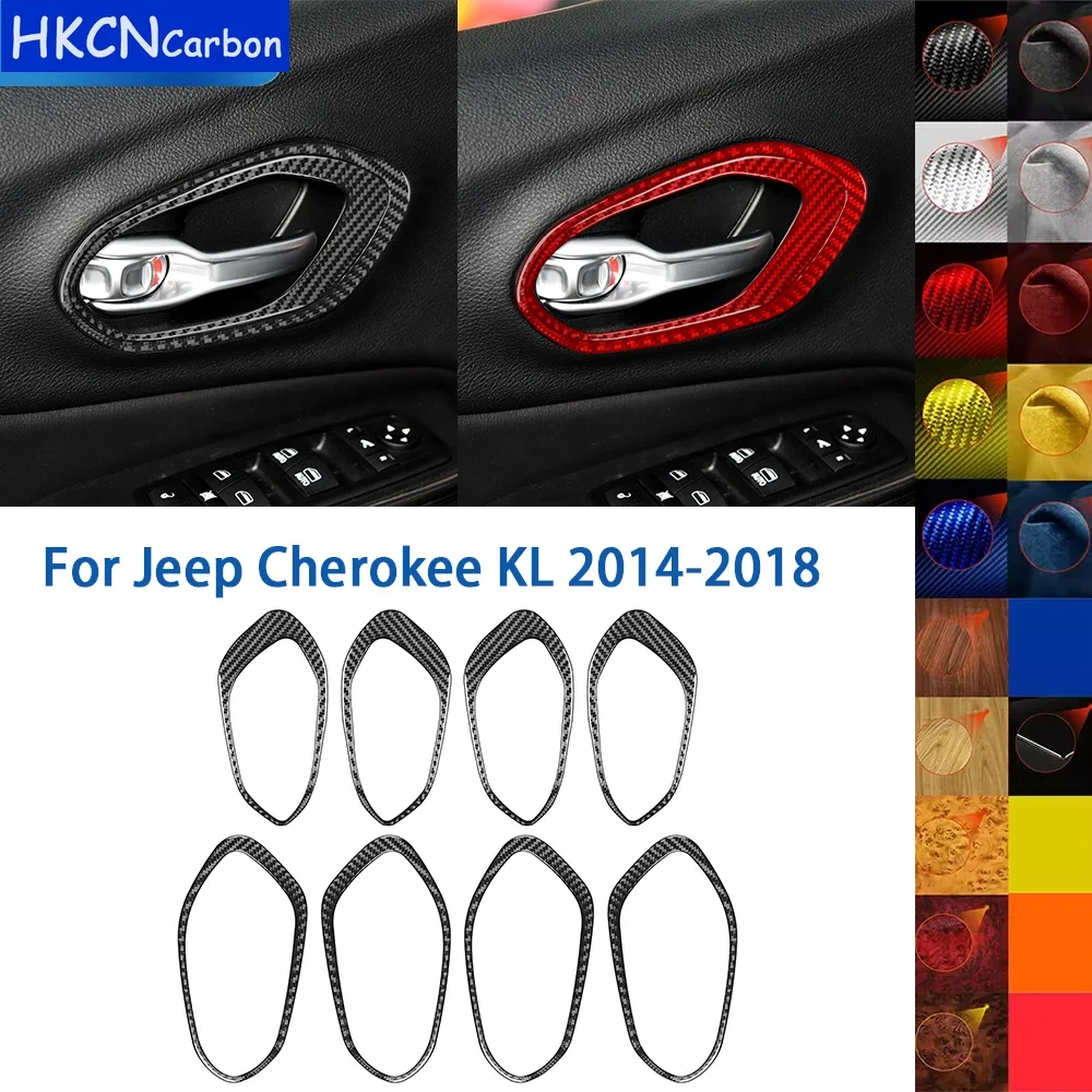 

For Jeep Cherokee KL 2014-2018 Accessories Real Soft Carbon Fiber Car Interior Door Handle Panel Cover Trim Sticker